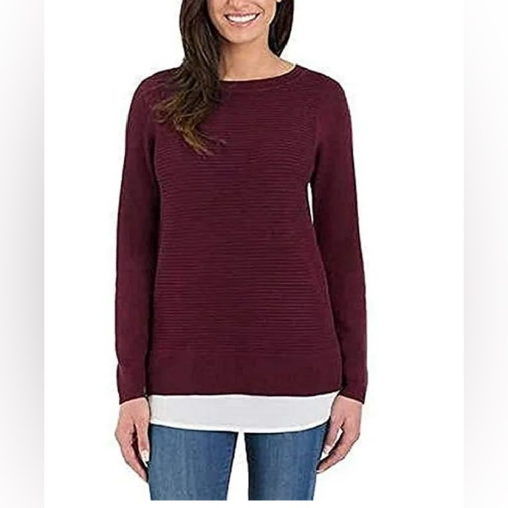 Hilary Radley Maroon Knit Sweater with White Trim Women’s Size S/CH